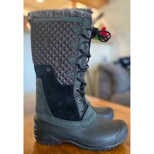 North Face Women Shellista III Boots Waterproof Insulated Faux Fur Grey Black 9
